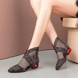 Graduation Gift Big Sale  Spring New Single Shoes Women Low Heels Woman Ponited toe Mesh Shoes Buckle Side Hollow out Lattice Pattern Black Red