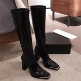 Halloween Lourdasprec 2022 High Heel Women Long Boots High Quality Leather Patent Leather Ladies Zip Knight Boots Fashion High Heel Knee-High Boots
