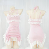 Lourdasprec-Harajuku Kawaii Y2K Baby Pink Ruched Dress