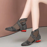 Graduation Gift Big Sale  Spring New Single Shoes Women Low Heels Woman Ponited toe Mesh Shoes Buckle Side Hollow out Lattice Pattern Black Red