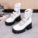 Lourdasprec Brand New Sale Block Heels Buckles Heart Platform Rivet Black Gothic Girls Cosplay Lolita Mary Janes Pumps Shoes Women