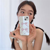 LOURDASPREC-Lourdasprec-Kawaii Aesthetic Korean Pink Ribbon Bow Mirror iPhone Case