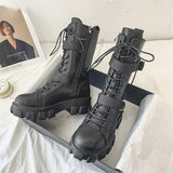 Halloween Lourdasprec Women Boots New Lace-Up Platform Shoes Leather Boots Women British Short Boots Ladies Ankle Boots Fashion Boots