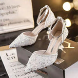 Lourdasprec Rimocy Bling Shing Women Pumps 2022 New Ankle Strap Crystal High Heels Shoes Woman Pointed Toe Thin Heel Wedding Party Shoes
