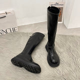 Lourdasprec 2022 Women Long Boots Thick Sole Ladies Zipper Knight Flats Heel Boots Fashion Knee-High Boots Botas Mujer Invierno Winter Shoes