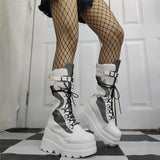Lourdasprec 2022 Autumn Winter Sale Punk  High Wedges Heels Halloween Witch Cosplay Platform Gothic Calf Black Boots Women Shoes Big Size 43