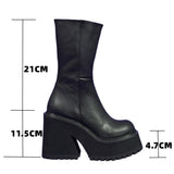 Lourdasprec Platform Genuine Leather Ankle Boots Shoes Women Fashion Mid Calf Ankle Women Boots Female Winter INS Botas De Mujer Size 35-44