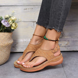 Lourdasprec Summer Women Strap Sandals Women's Flats Open Toe Solid Casual Shoes Rome Wedges Thong Sandals Sexy Ladies Shoes