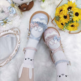 Lourdasprec  Lolita Shoes Kawaii Japanese Style Mary Janes Woman Flats Cute Rabbit Fashion Pink Sweet Patchwork Buckle Shoes For Girls