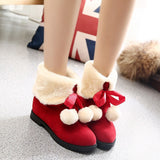Lourdasprec Apanzu Warm Cotton Shoes Thick Plush Flat Snow Boots Lolita Short Boots Christmas Keep Warm Women Shoes Cute Bowknot Kawaii Shoe