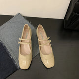 Lourdasprec New Women Flat Shoes Fashion Square Toe Shallow Ladies Mary Jane Ballerinas Flat Heel Casual Ballet Shoes