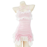 Lourdasprec-Harajuku Kawaii Y2K Baby Pink Ruched Dress