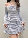 Lourdasprec-Dollcore Balletcore Off Shoulder Drawstring Mini Dress