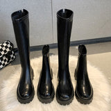 Halloween Lourdasprec 2022 Platform Women Long Boots PU Leather Ladies Zipper Knight Thick Sole Flats Shoes Fashion Winter High Heel Knee-High Boots