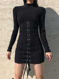 Lourdasprec-Harajuku Korean Style Turtleneck Corset Mini Dress (Black)