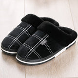 LOURDASPREC-Graduation Gift - Winter warm slippers men Suede Gingham Short plush Indoor shoes for male Non slip Cozy Velvet Waterproof Fur home men slippers