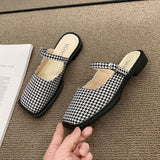 Lourdasprec Mules For Women 2023 Slippers Summer Shoes Slides Cover Toe Pantofle Flat New Retro PU Rome Basic Slippers Women Summer Female M