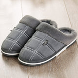 LOURDASPREC-Graduation Gift - Winter warm slippers men Suede Gingham Short plush Indoor shoes for male Non slip Cozy Velvet Waterproof Fur home men slippers