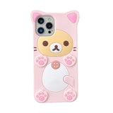 Lourdasprec-Harajuku Kawaii Rilakkuma Korilakkuma Pink Cat Silicone iPhone Case