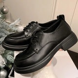 Lourdasprec Genuine Leather Pumps Shoes Woman Black Low Heeled Casual Comfortable Oxford Shoes For Women Loafers Brand Footwear Spring