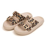 Lourdasprec Fashion Leopard Print Cloud Slippers for Women Summer Adjustable Buckle Pillow Slides Woman Thick Bottom Non-Slip Beach Shoes