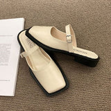 Lourdasprec Mules For Women 2023 Slippers Summer Shoes Slides Cover Toe Pantofle Flat New Retro PU Rome Basic Slippers Women Summer Female M