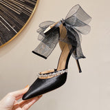 Lourdasprec  New Riband Stiletto Heels Pumps Women Crystal Super High Heel Wedding Party Shoes Woman Point Toe Ankle Strap Pumps