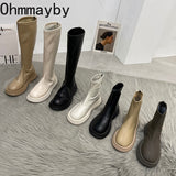 Lourdasprec 2022 Women Long Boots Thick Sole Ladies Zipper Knight Flats Heel Boots Fashion Knee-High Boots Botas Mujer Invierno Winter Shoes