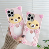 Lourdasprec-Harajuku Kawaii Rilakkuma Korilakkuma Pink Cat Silicone iPhone Case