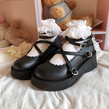 LOURDASPREC-LOLITA SHOESLolita Shoes Gothic Chunky Star Buckle Mary Jane Shoes Cute Platform Cross-Tied Wedges Loli Thick Heel Casual Shoes Cosplay