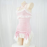 Lourdasprec-Harajuku Kawaii Y2K Baby Pink Ruched Dress