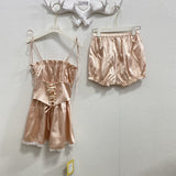 Lourdasprec-Coquette Fashion Korean Off Duty Ballerina Aesthetic Powder Pink Satin Dress Shorts Set