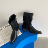 Halloween Lourdasprec Cowboy Woman Short Boots Women's Pointed Toe Thick Heel Booties Ankle Booties Zipper Fashion Black 2022 Ladies Shoes