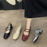 Lourdasprec New Women Flat Shoes Fashion Square Toe Shallow Ladies Mary Jane Ballerinas Flat Heel Casual Ballet Shoes