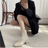 Halloween Lourdasprec Autumn Thin Ankle Boots For Women 2022 Square Toe Elegant Chelsea Boots Soft Leather Lady Office Fashion Mid Heel 5CM Shoes