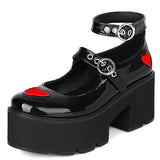 Lourdasprec New Chunky Heel Buckle Mary Jane Shoes Gothic Black Patent Leather Platform High Heels Japanese Girls Lolita Cosplay Women Shoes