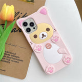 Lourdasprec-Harajuku Kawaii Rilakkuma Korilakkuma Pink Cat Silicone iPhone Case