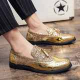 LOURDASPREC-Graduation Gift Spring Tassel Men's Shoes Golden Nightclub Casual Shoes Loafers Mens Shoes Slip-on Comfort Shoes Bright Leather Low-heeled Shoes