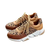 Lourdasprec  Plus Size 36-44 New Thick-Soled Round Toe Low-Top Leopard Print Women's Singles Cross-Large Stitching Lace-Up Sneakers