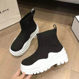 Black Friday Sales Platform Women Ankle Boots Autumn Trendy Thin Knitted Sock Boots Women Round Toe Non-Slip Suede Leather Botas Mujer 6CM