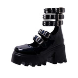 Lourdasprec Brand New Sale Block Heels Buckles Heart Platform Rivet Black Gothic Girls Cosplay Lolita Mary Janes Pumps Shoes Women