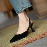 Lourdasprec 2023 Summer Women Sandals Fashion Retro Pointed Thin Heeled Dress Ladies Pumps Solid Party Back Strap Commuting Females Shoes