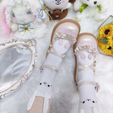 Lourdasprec  Lolita Shoes Kawaii Japanese Style Mary Janes Woman Flats Cute Rabbit Fashion Pink Sweet Patchwork Buckle Shoes For Girls