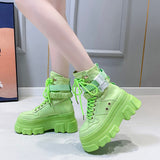 Lourdasprec Apanzu Punk Chunky Platform Motorcycle Boots Women Autumn Winter Gothic Shoes Woman Green Thick Bottom Lace Up Ankle Botas Mujer
