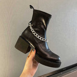 Lourdasprec Apanzu Female Booties 2022 Winter New Leather Round Toe Thick Heel Knight Boots Platform Shoes Ankle Boots For Women Black