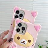 Lourdasprec-Harajuku Kawaii Rilakkuma Korilakkuma Pink Cat Silicone iPhone Case