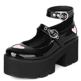 Lourdasprec New Chunky Heel Buckle Mary Jane Shoes Gothic Black Patent Leather Platform High Heels Japanese Girls Lolita Cosplay Women Shoes