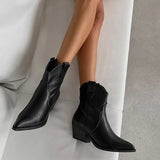 Lourdasprec New Women Western Ankle Boots Female Fashion Platform Pointed Toe Designer Shoes Slip-On High Heels Ladies Retro Pumps