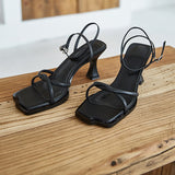 Graduation Gift Big Sale  2022 Women Sandals Ankle Strap Open Toe Narrow Band Ladies Hight Heel Sandals Solid Color Fashion Retro Female Square Toe Shoes