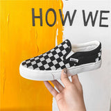 LOURDASPREC-Graduation Gift - Spring and Summer New Cloth Shoes Flat Lazy Reflective Lattice Leisure Couple Board Men's